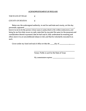 Acknowledgment of Release