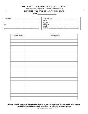 Court Witness List Form