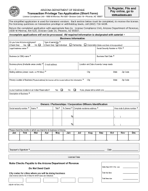 Arizona Transaction Privilege Tax Application