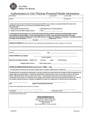 Dallas Fire-Rescue Authorization to Use/Disclose PHI