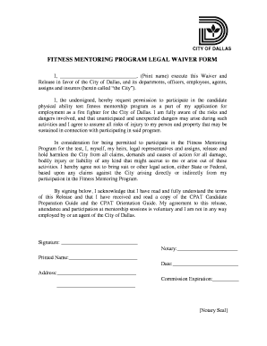 Fitness Mentoring Program Legal Waiver