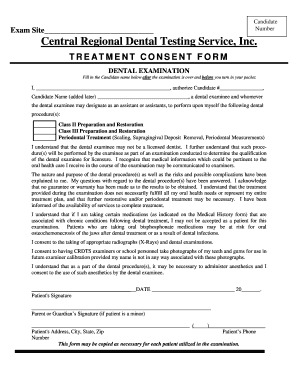 Dental Examination Treatment Consent Form