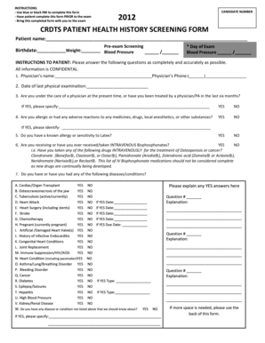 Patient Health History Screening Form
