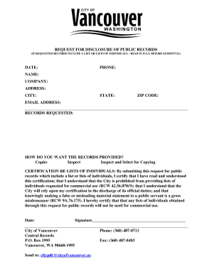 Request for Disclosure of Public Records