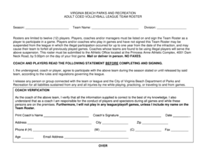 Virginia Beach Adult Coed Volleyball League Team Roster