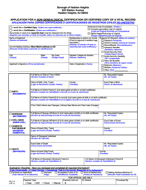 Application for Non-Genealogical Vital Record Certification
