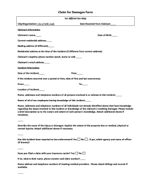 Claim for Damages Form