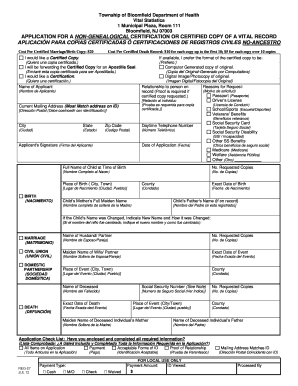 New Jersey Non-Genealogical Vital Record Application