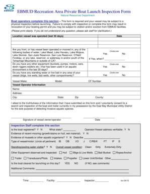 EBMUD Private Boat Launch Inspection Form