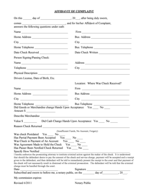 Affidavit of Complaint for Bad Check