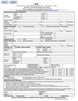 Billing statement template - Waste Stream Sheet - Soildoc