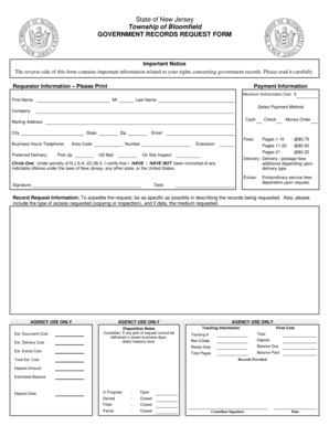 New Jersey Government Records Request Form