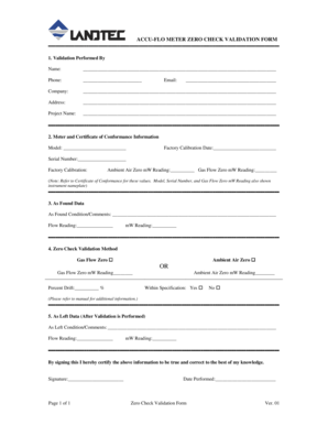 Accu-Flo Meter Zero Check Validation Form