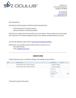 OCULUS Patient Education Flyers Order Form