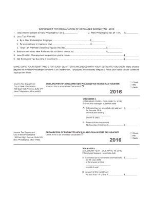 New Philadelphia Estimated Income Tax Declaration