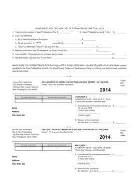New Philadelphia Estimated Income Tax Declaration