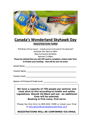 Canada’s Wonderland Skyhawk Day Registration Form