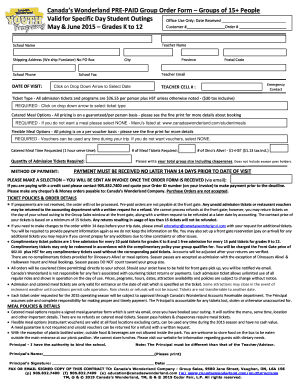 Canada’s Wonderland Group Order Form