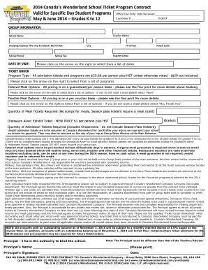 Canada’s Wonderland School Ticket Program Contract