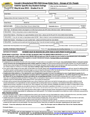 Canada's Wonderland Group Order Form