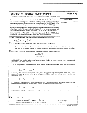 Conflict of Interest Questionnaire Form CIQ
