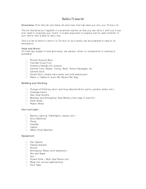 72 Hour Emergency Kit Checklist