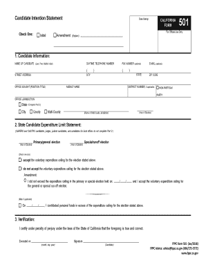 California Candidate Intention Statement Form 501