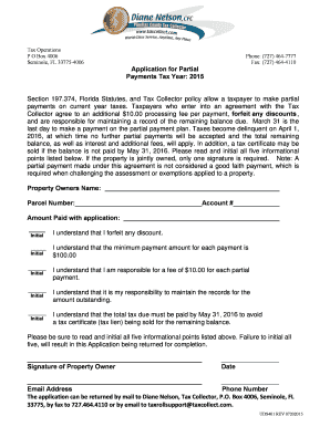 Florida Partial Payments Tax Application