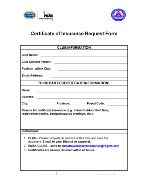 Certificate of Insurance Request Form