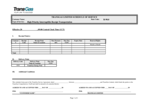 TRANSGAS LIMITED SCHEDULE OF SERVICE R-900 High Priority