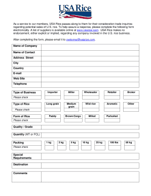 US Rice Trade Inquiry Form