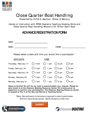 Boat Handling Advance Registration Form