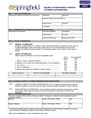 Income Tax Power of Attorney Authorization