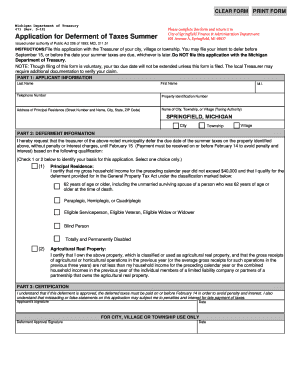 Michigan Summer Tax Deferment Application