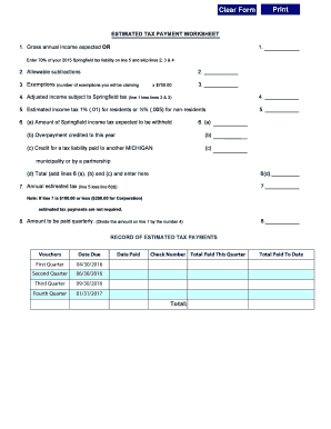 Springfield Estimated Tax Payment Form