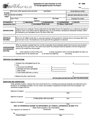 Springfield Income Tax Return Extension Form SF-4868
