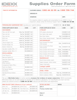 IDEXX Laboratories Supplies Order Form