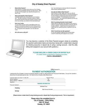 City of Greeley Direct Payment Authorization