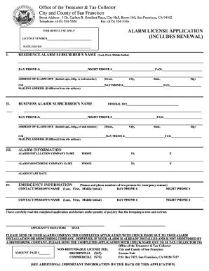 San Francisco Alarm License Application