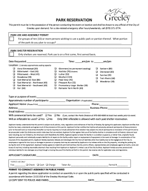 Greeley Park Shelter Reservation Permit