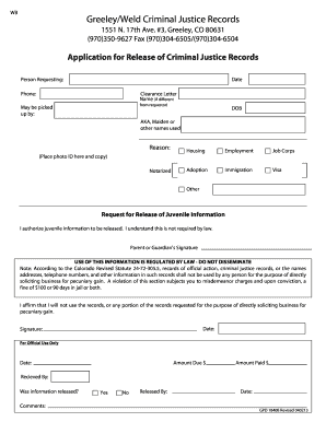Colorado Criminal Justice Records Release Application