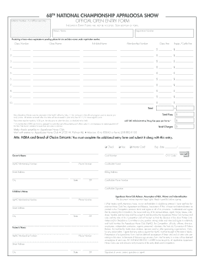 Appaloosa Horse Club National Championship Entry Form