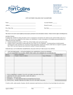 City of Fort Collins Use Tax Return