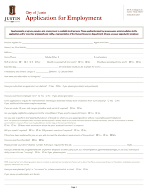 City of Justin Application for Employment 940 648-2541