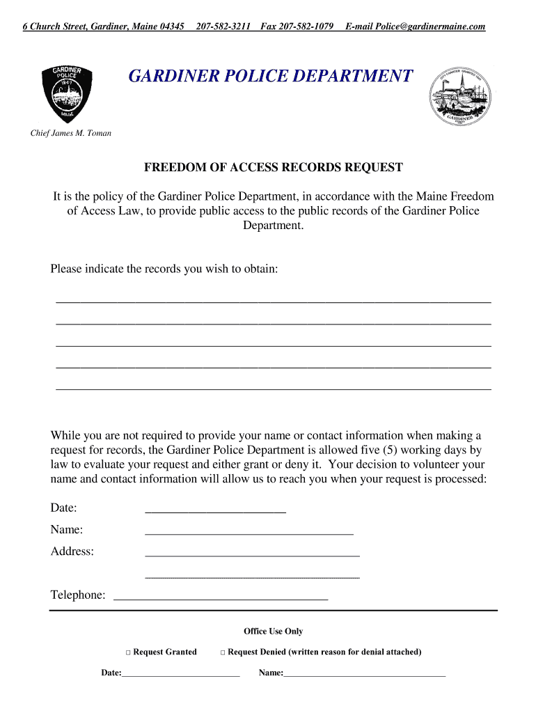 Fillable Online GARDINER POLICE DEPARTMENT Fax Email Print pdfFiller