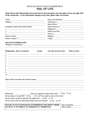 Vial of Life Medical Data Form
