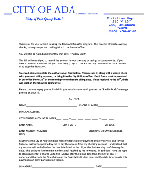 City of Ada Utility Payment Authorization Form