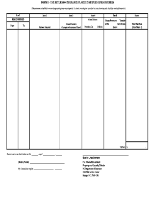 Form E - Surplus Lines Insurance Tax Return