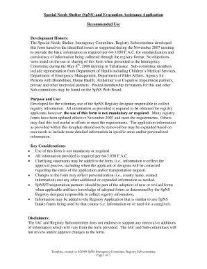 Special Needs Shelter Evacuation Assistance Application