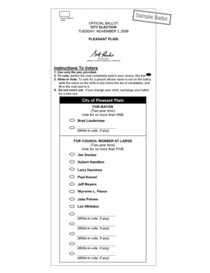 Pleasant Plain City Election Ballot